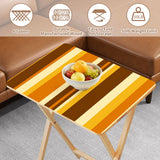 Brown Gold Stripes retro TV tray set of 4, tabletop close-up with fruit bowl