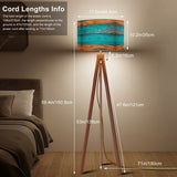 Scandinavian Retro Tripod Floor Lamp - Rustic Wood Grain Brown Blue