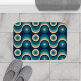 Blue Beige 60s Wave Pattern Bath Mat | Mid Century Home Decor