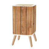 Light Faux Wood Design on a Retro Square Trash Can with Press-Top Lid
