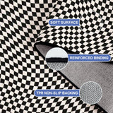 60s Op-Art Checkered Retro Floor Rug – Black White Large Plush Non-Slip Carpet