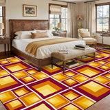 60s Retro Geometric Area Rug 12x9 ft – Large Midcentury Non-Slip Carpet