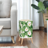 Retro 70s Floral Small Trash Can with Lid - Chamomile Flowers Green White