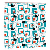 Atomic Cat Retro Shower Curtain -  60s Midcentury Style Bathroom