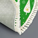 Green & Gold Christmas Tree Round Rug with Tassels – Vintage Style Retro