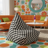 Black White Retro 60s Mod Style | Chessboard Bean Bag Chair Cover in 2 Sizes
