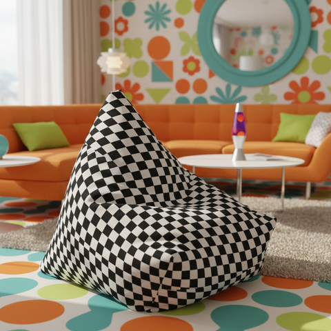 Black White Retro 60s Mod Style | Chessboard Bean Bag Chair Cover in 2 Sizes