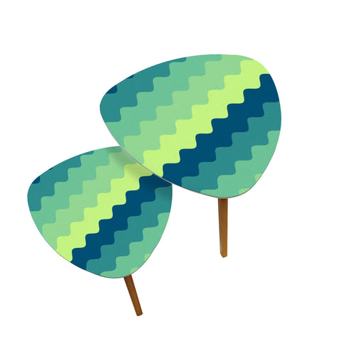 Triangle 70s Retro Tripod Nesting Table Set, Wavy Green Blue
