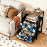 Retro 60s Geometric Bedside Table with Charging Station & Storage