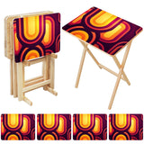 Midcentury Retro TV Trays Set of 4 with Wooden Storage Rack