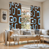 Midcentury 60s Vintage Blackout Curtains: Retro Mocha Brown Turquoise Drapes
