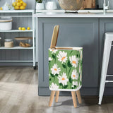 Retro 70s Floral Small Trash Can with Lid - Chamomile Flowers Green White