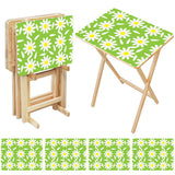Green Daisy retro TV tray set of 4, open table and four folded trays with storage rack