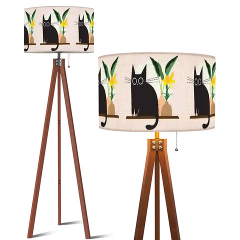 Retro Scandi Tripod Floor Lamp, Black Cat