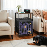 Retro Atomic Side Table with Power Outlets - Nightstand with Two Drawers