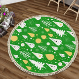 Green & Gold Christmas Tree Round Rug with Tassels – Vintage Style Retro