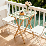 Sage Garden Floral retro TV tray set of 4, on a balcony with coffee and pastries