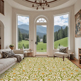 Midcentury 70s Retro Daisies Rug 12x9 ft – Large Floral Non-Slip Room Carpet