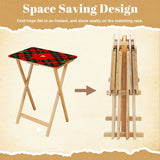 Poinsettia Plaid retro TV tray set of 4, folding flat into the storage rack