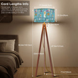Retro Scandi Tripod Floor Lamp: 1960s Pattern Linen Shade, Smart LED Remote