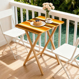 Brown Gold Stripes retro TV tray set of 4, on a balcony with coffee and pastries