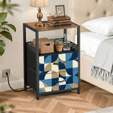 Retro 60s Geometric Bedside Table with Charging Station & Storage