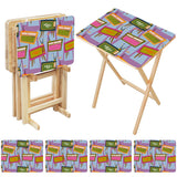 Atomic TV Lilac retro TV tray set of 4, open table and four folded trays with storage rack