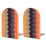 Retro Peach Chevron wooden bookends, set of 2, with a peach, navy and purple chevron