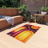 RETRO 70s Midcentury OUTDOOR RUG Orange Yellow Burgundy Non Slip, 4 Sizes