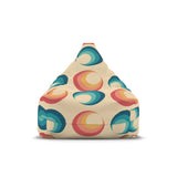 Retro 70s Bean Bag Chair Cover | Cozy Floor Seating in 2 Sizes | Midcentury Modern Decor Gift for Kids Adults | Blue Orange Beige Bubbles