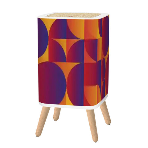 Retro Square Trash Can with Lid Bauhaus Revival Abstract Punchy Colors