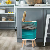 Turquoise & Gray Faux Woodgrain Retro 10L Square Lidded Trash Can