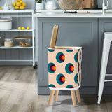 Scandi Square Small Trash Can with Lid, Retro 1970s Mid Century Pattern Beige