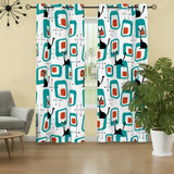 50s Atomic Cat Mid Grommet Blackout Curtains: Midcentury Modern Panel Set - retro curtains