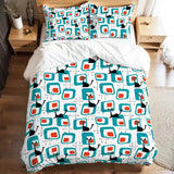 50s Atomic Cat Pattern Full Size Duvet Cover Set: Midcentury Retro Bedding - Bedding - retro