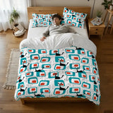 50s Atomic Cat Pattern Full Size Duvet Cover Set: Midcentury Retro Bedding - Bedding - retro