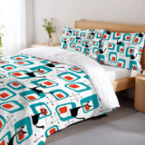 50s Atomic Cat Pattern Full Size Duvet Cover Set: Midcentury Retro Bedding - Bedding - retro