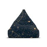 Blue Yellow Retro Bean Bag Chair Cover - Astrology Moon Stars Planets Decor, Game Rooms Lounge Living Room - 2 sizes