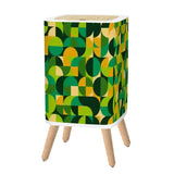 Scandi Retro Square Small Trash Can with Lid, 1970s Geomwetric Green Orange Yellow