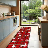 Red Plaid with White Reindeers Christmas Runner Rug 24" × 120"