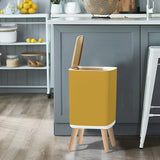 Retro Square Small Trash Can with Lid, Yellow Ochre Warm Mustard