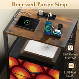 Retro 70s Accent Side Table - Nightstand with Built-In Charging Station