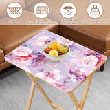 Pink Watercolor Roses retro TV tray set of 4, tabletop close-up with fruit bowl