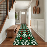 Green Snowflake Christmas Runner Rug 24" × 120" – Nordic Retro Style