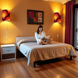 70s Retro Wall Sconces Set – Midcentury Style Linen Shade, Smart LED, Orange Yellow Concentric Circles