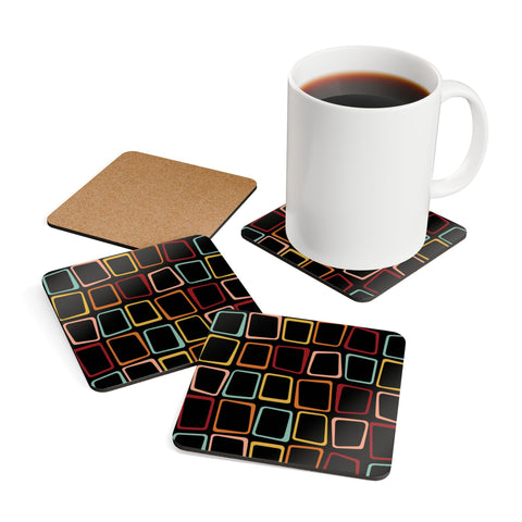 Retro 60s Geometric Cork Coaster Set, Drinkware Accessory Gift Eco-Friendly