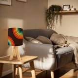 Midcentury Rainbow Table Lamp – Wood Tripod Base, Linen Shade