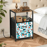 Atomic Cat Side Table with Power Outlets - Nightstand with 2 Drawers