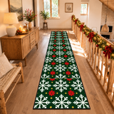 Green Snowflake Christmas Runner Rug 24" × 120" – Nordic Retro Style