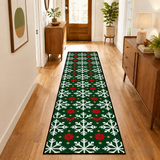 Green Snowflake Christmas Runner Rug 24" × 120" – Nordic Retro Style
